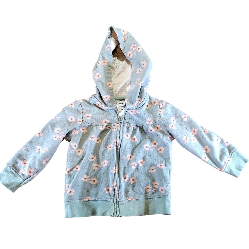 Child of Mine by Carter’s Baby Hoodie 18M Light Blue Floral Zip Up